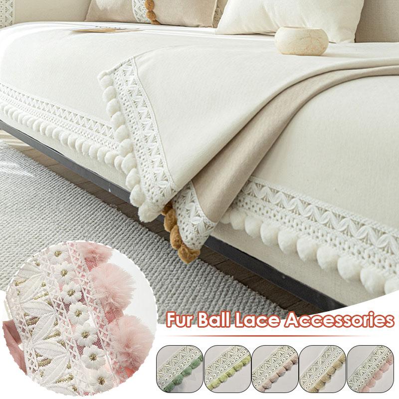 2/4/6 Meter Pompon Kugel Quaste Fransen Spitze Besatz Band Applikation Stoffbesatz Kante Vorhang Sofa Deko DIY Polsterung