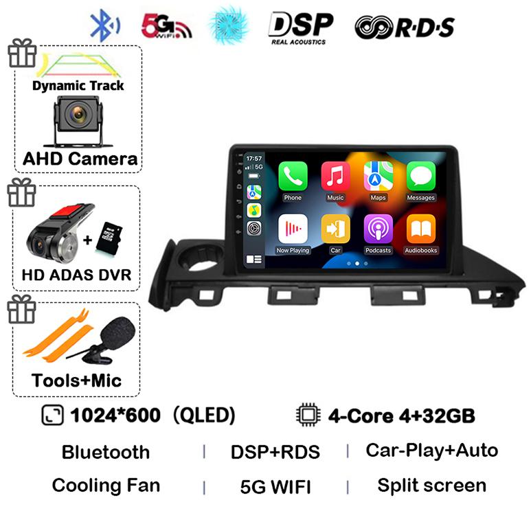 Android 14 Carplay Auto Car Radio For Mazda 6 Atenza 3 2016 2017 2018 GPS 4G+WIFI Video Player Multimedia Stereo Head Unit QLED