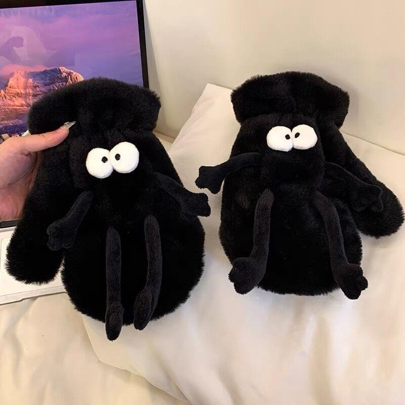 Warm Gloves Women's Winter Candy Color Plush Student Funny Gloves Thickened Velvet Knitted Color Cold Ride