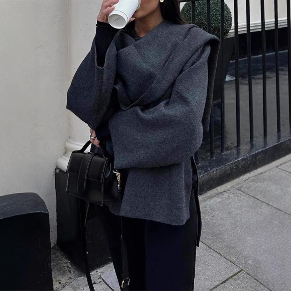 Dámský pletený kabát/bunda s krátkým/dlouhým rukávem na podzim a zimu, ležérní volný šál, pláštěnka, šála, kardigan