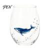 Beach House Kitchen Decor Marine Animal Theme Clear Glass Tumbler, Handcrafted Painted Glassware, Artistic Nautical Decorative Cup Creative