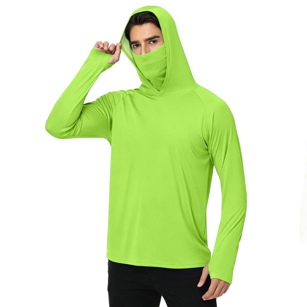 Men's Casual Outdoor Hooded Long Sleeve Sun Protection Shirt Lightweight Breathable Quick Dry UV Resistant Top for Sports Hiking
