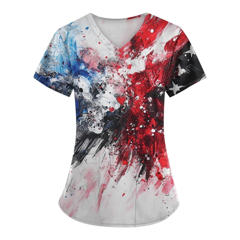 Dámská móda Tištěné overaly s krátkým rukávem a kapsami Horní díl Oblečení