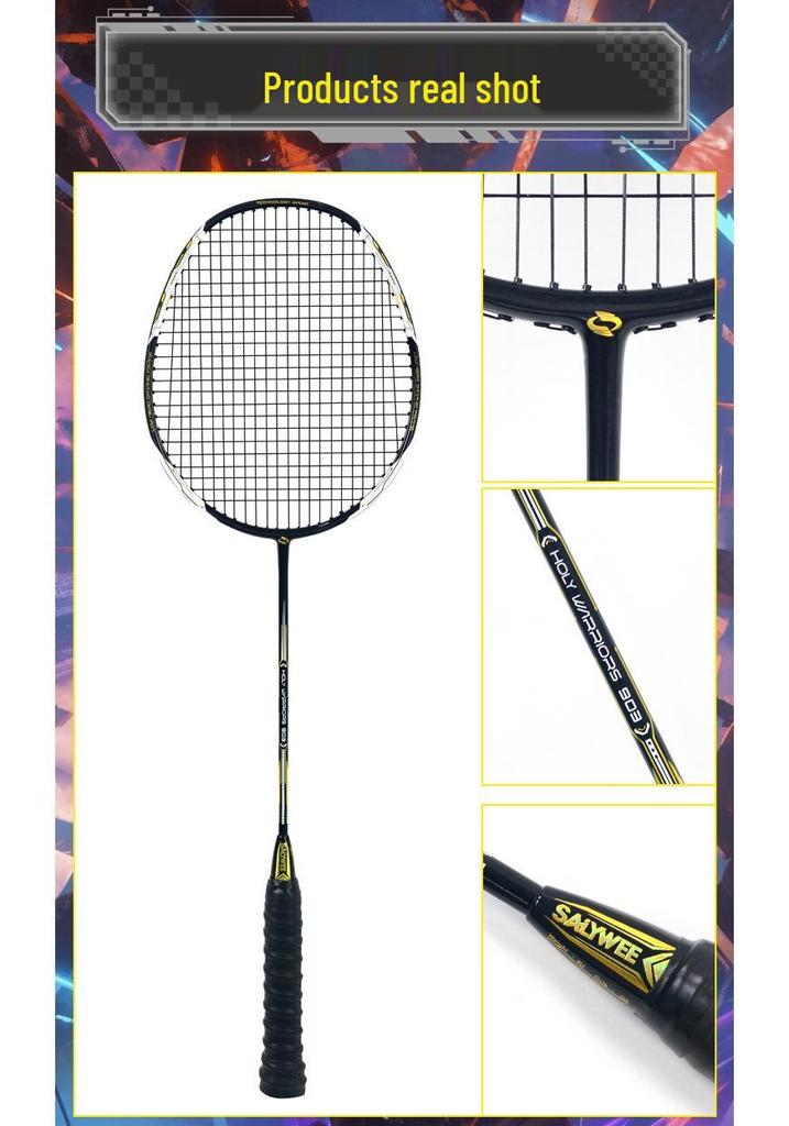 Saint Seiya 4U Aerodynamic Badminton Racket: Exquisite Coating, Carbon Mid-shaft, High Tension, Durable