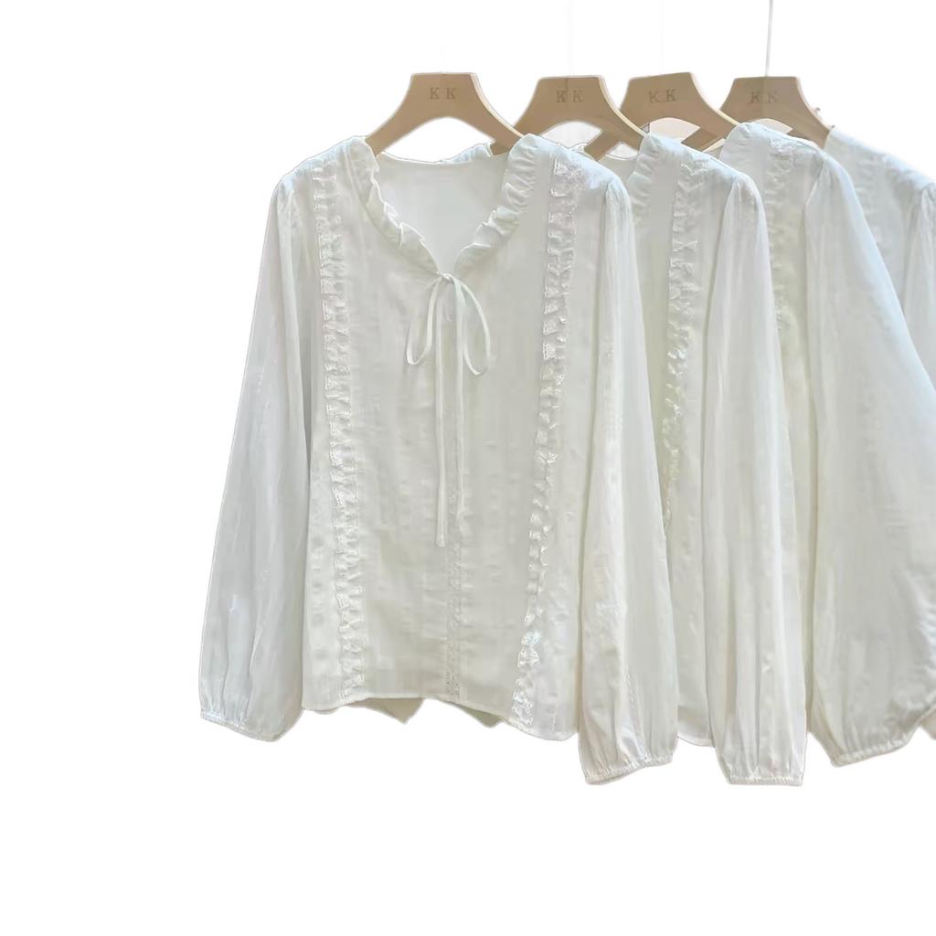 Spot available} French lace collar white shirt women's high-end light luxury gentle style shirt chic top