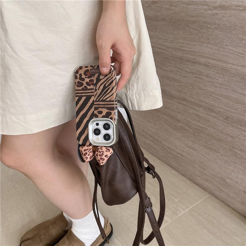 Retro Zebra Pattern Stitching Leopard Print Bow for Apple 16 Mobile Phone Case for IPhone15ProMax New 14
