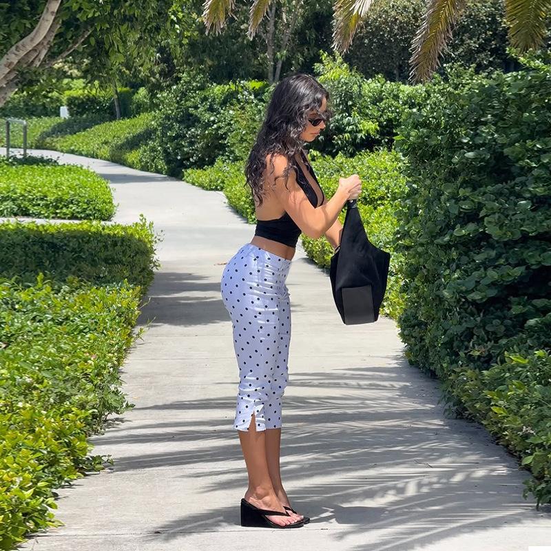 VIONA Pantalones Capri Casuales para Mujer con Lunares Blancos Cintura Alta Moda Pantalones para el Viaje Diario Nuevos Pantalones Capri de Verano para Mujer
