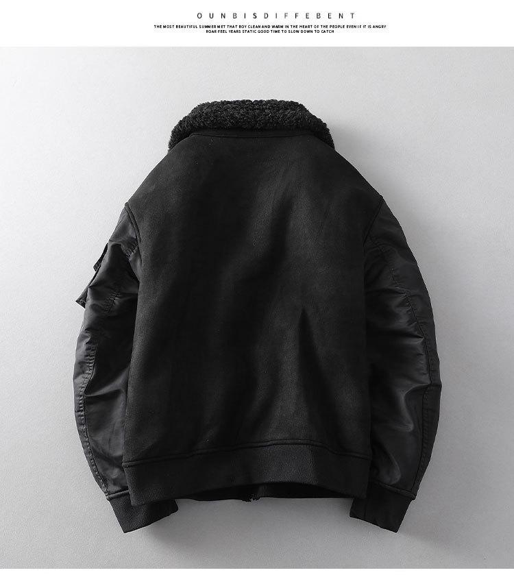 Men's Winter Lapel Leather & Fur Color Block Jacket 
