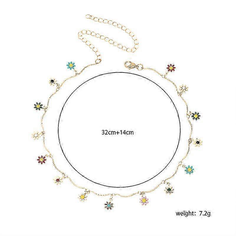 Cute Choker Necklace Colorful Daisy Flower/Tiny Coin/Satellite Beaded Layered Choker Gold Dainty Simple Chokers for Women Girls 25-26