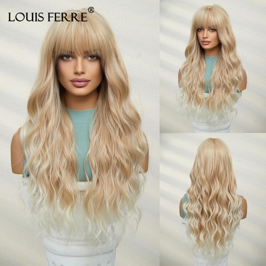 ALAN EATON Ombre Schwarz Braun Lange Wellen Haar Perücken mit Pony Für Schwarze Frauen Hitzebeständige Faser Synthetische Perücken Cosplay Party