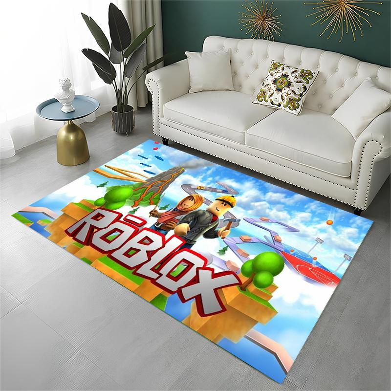Kreslený R-Robloxs Hra Hráč Koberec Rohožka do Herny Ložnice Obývacího pokoje Pohovky Domácí Dekorace, Dětský Koberec Protiskluzová Podlahová Rohožka