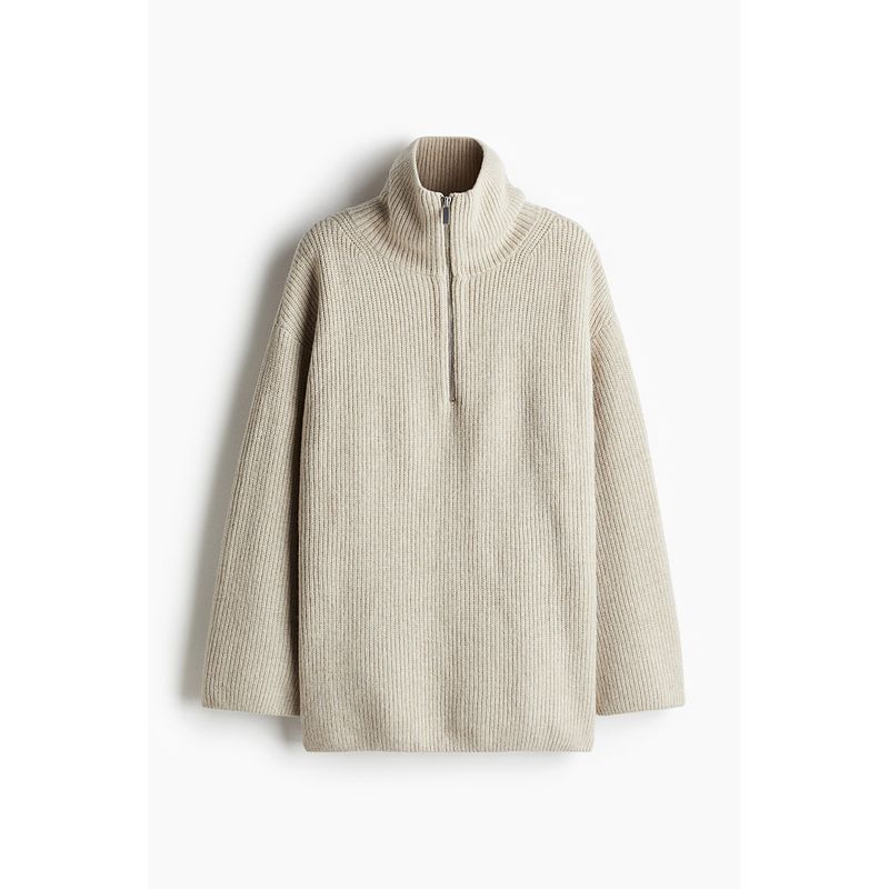 

HM Women s Woolen Sweater Autumn Leisure Stripes Zipper Turtleneck Rib Knitting Pullover 1089156