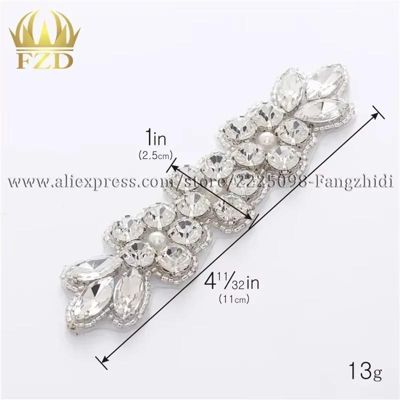 FZD 1 PC Silver Crystal Rhinestone Applique Gold Sew On For Wedding Dress Belt Pearl Patch Iron On Hot Fix Glitter Crystal Stone