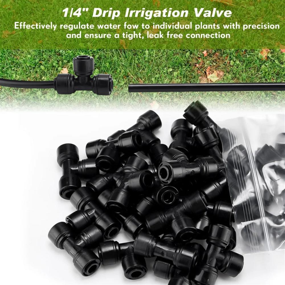 10Pcs Drip Irrigation Parts Quick Connect 1/4" Hose Tee Fittings Universal Irrigation Connectors for Garden Farm & Greenhou W9M4