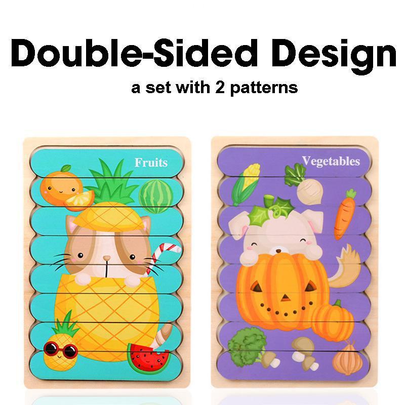 Double Sided Strip 3D Puzzles Baby Toy Wooden Early Education Materials Educational Toys for Children Large Bricks Kids Learning Toys