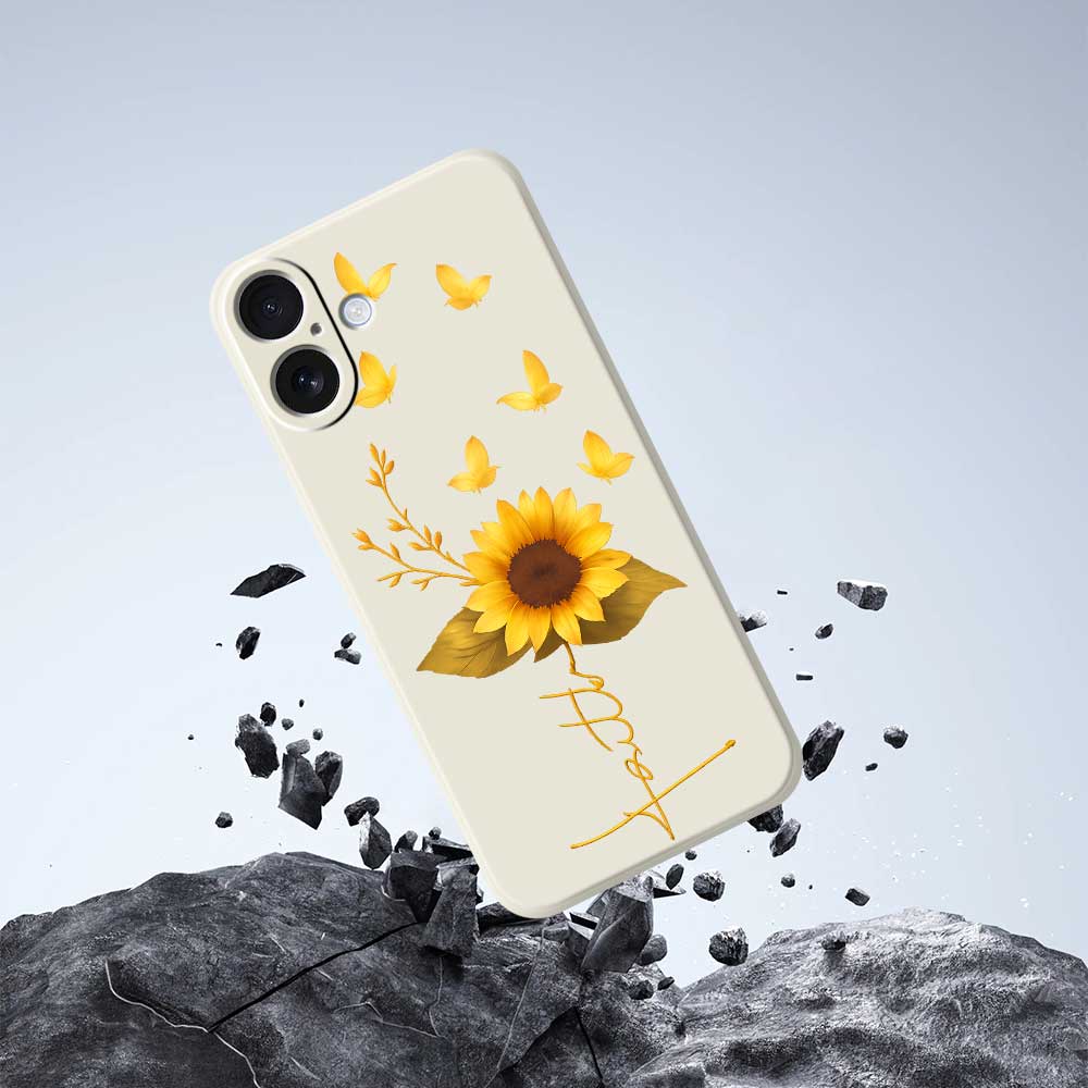 For iPhone 17 Case Golden Butterfly Sunflower Pattern Printing Straight Edge TPU Phone Back Cover