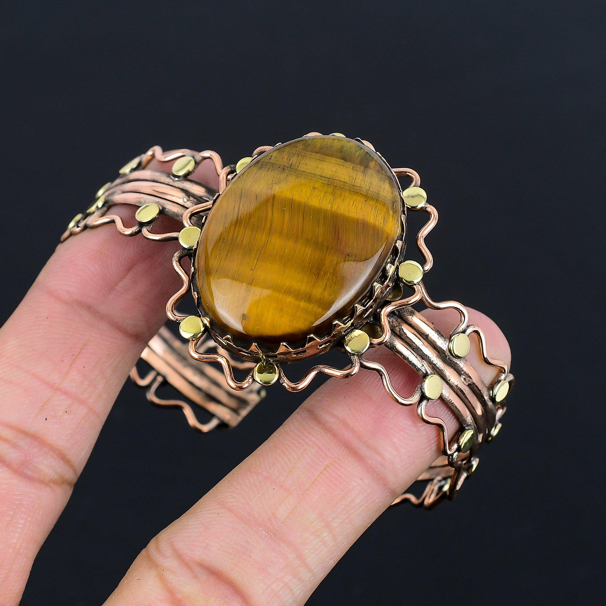 

Браслет из тигрового глаза, обернутый медной проволокой 999 пробы, регулируемый, украшения из драгоценных камней ручной работы, подарок для мамы, антикварные украшения