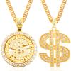 Money Chain Necklace Dollar Sign Chain Gold Dollar Sign Necklace Hip Hop Gold Money Chains For Men With Pendant, Long Big Fake Gold Necklace