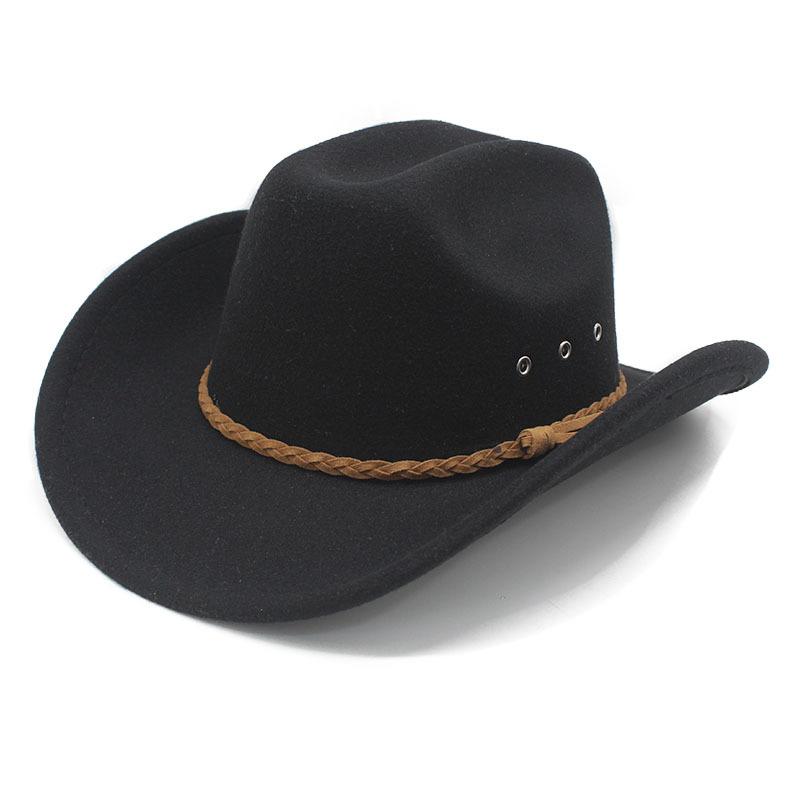 New one-word white woolen hat Western cowboy top hat Men's and women's hats Top hat Felt hat