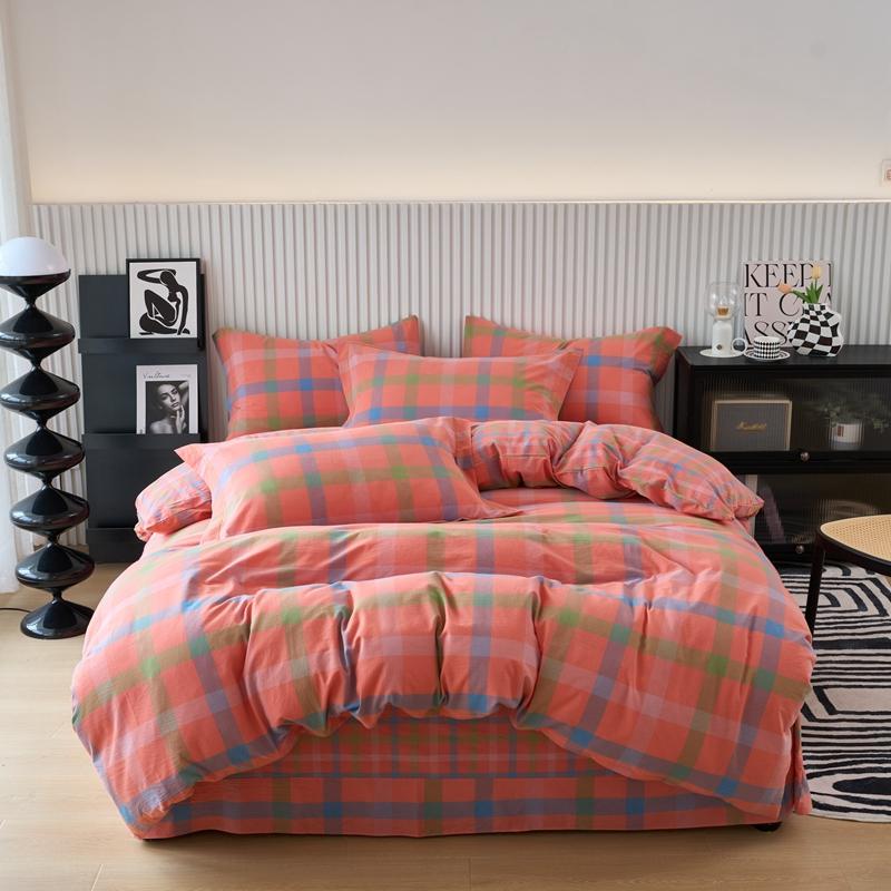 Pure Cotton Japanese Style Duvet Cover With Plaid Print  King Four Seasons Universal Bedding Cover Comfortable and Skin-friendly Pillowcase 48x74cmx2
