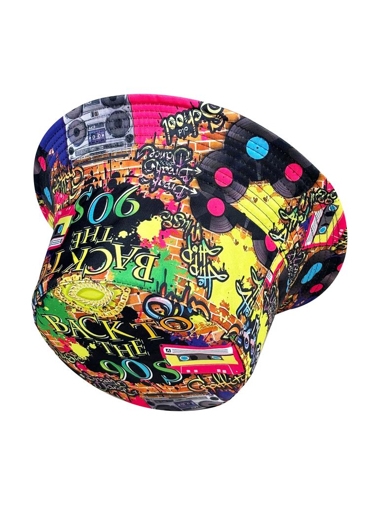 Mode Retro Graffiti 80er 90er Fischerhut Für Männer Frauen Lustiger Sommer Frühling Strand Anglerhut Packbar Outdoor Sonnen Fischerhut
