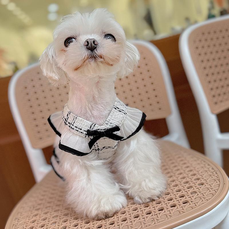 Spring Pet Checkered Strap Skirt Cute Dress Dog/Cat Clothing Style Traction Set with Traction Rope Dog Harness Puppy