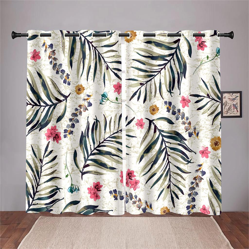2 Panel Bird Tropical Plant Leaf Printed Curtains for Bedroom Living Room Blinds Window Cortinas Grommet Top Rod Pocket Drape