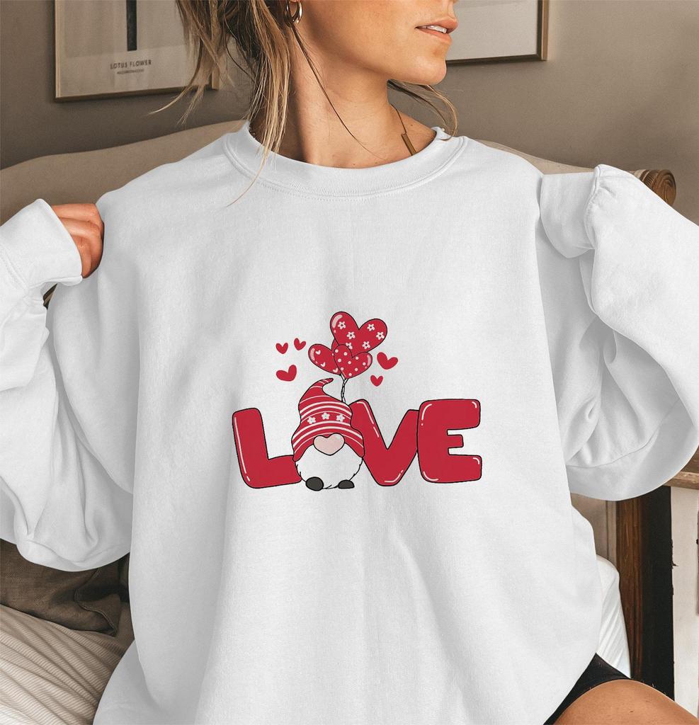 Valentine's Day LOVE Gnome Print Casual Round Neck Hoodie