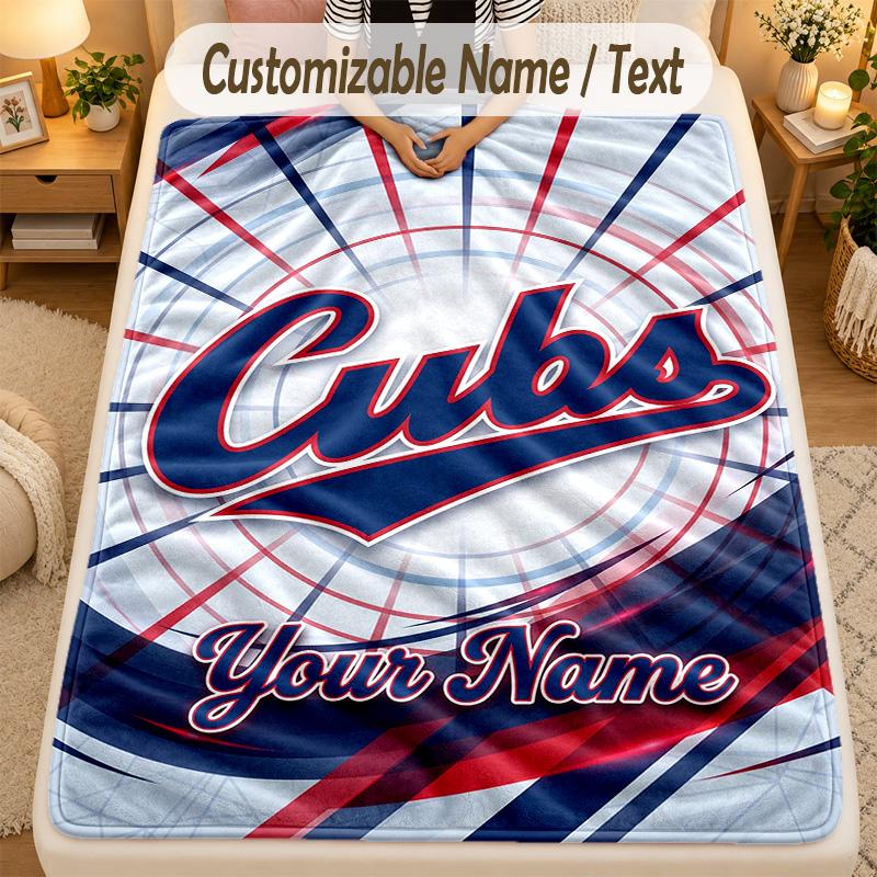 Koc FlanelowyChicago Cubs Personalizowany Tekst z Imieniem Miękki Ciepły Koc Rzutowy Wystrój Domu Prezent