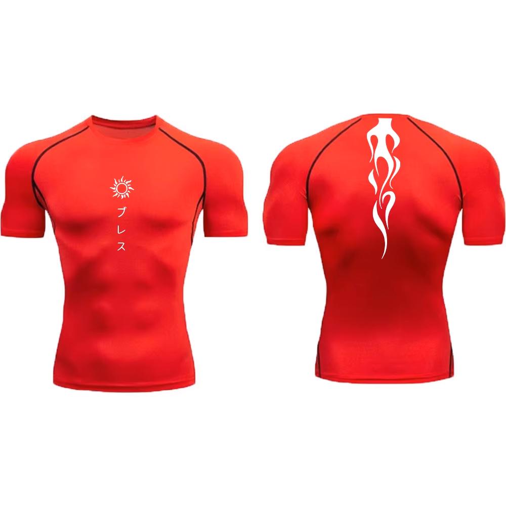 Men's Compression Shirt Printed Fitness Sport Running Tight Gym TShirts Athletic Workout Bodybuilding Quick Dry Tops Tee Summer