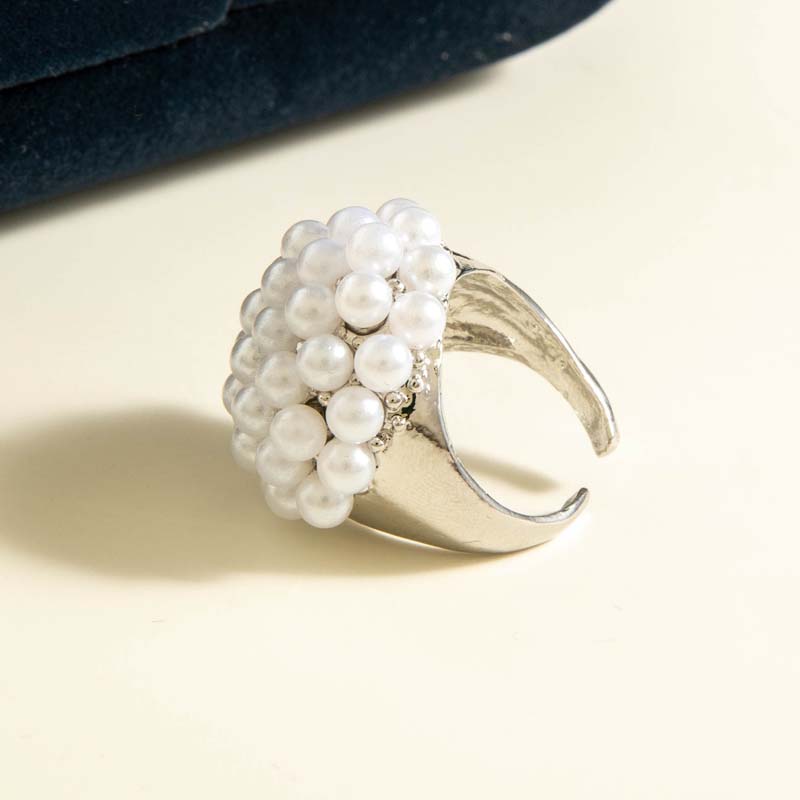 Vintage Gold Color Imitation Pearl Flower Open Rings For Women Exaggerated Metal Irregular Geometric Finger Rings Jewelry