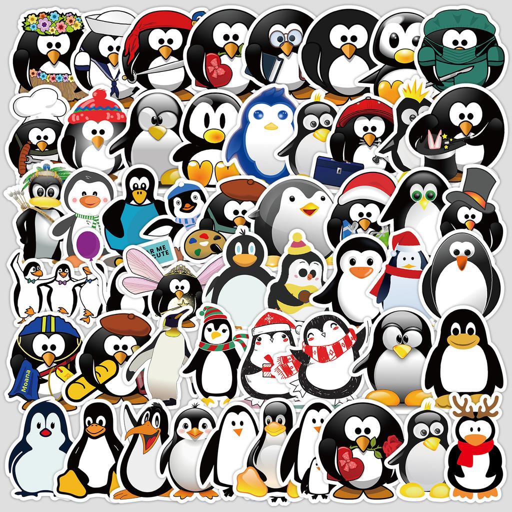 50 Pieces of Cute Cartoon Penguin Graffiti Stickers for Mobile Phones and Computers, Waterproof Decorative Stickers, Creative DIY Stationery Stickers