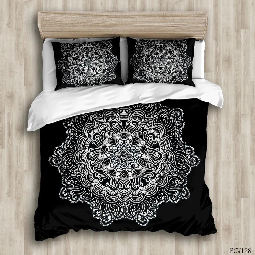 Comforter Bohemians Bedding Set 100% Polyester White Black Indian Elephant Bed Clothes King Size Comforter Set Boho Bedding Set Full Kids