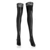 Wet Look Thigh High Stockings for Women Sexy Stretchy Shiny Metallic Black Stockings with Lace Trim Glossy Faux Leather Socks for Party Club Cosplay