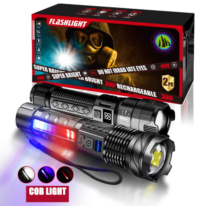 High Power 2000LM LED Flashlight Built-in Battery USB Rechargeable Strong Light Tactical Torch Outdoor Camping Hiking Lantern