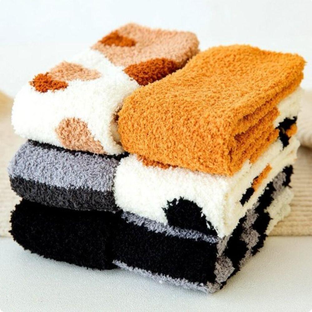 1 Pair Thicken Cat Paw Winter Socks Coral Fleece Sleeping Socks Cute Coral Fleece Warm Sock  Winter