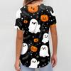 Women's Fashion Short Sleeve Halloween Printed V-Neck Pocket Workwear Tops