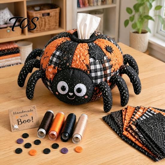 Creative Halloween Gift for Her Tissue Box DIY Sewing Kit, Theme, Patchwork Fabric Craft Retro Dark Home Decor Crafting Set, Handicraft Quilted Cover,