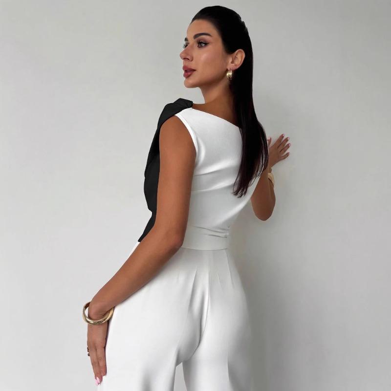 Women's Asymmetric Top One-Shoulder Tees Ruched Slim Fit Crop T-Shirts