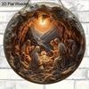 2D Flat 1pc The Birth of Jesus Hanging Sign Wall Decor, Vintage Nativity Scene Wooden Sign, Relief Effect of Guard Jesus Round Sign for Church Front