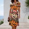 Women Plus Size Round Neck Short Sleeve Halloween Sloth Printed A Line Dress