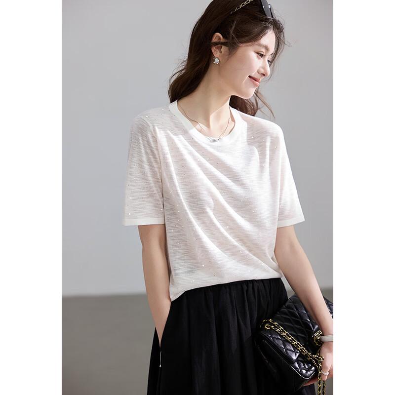 VICTORIA&VERA Sequin Design Lightweight Knitted Short Sleeve Top