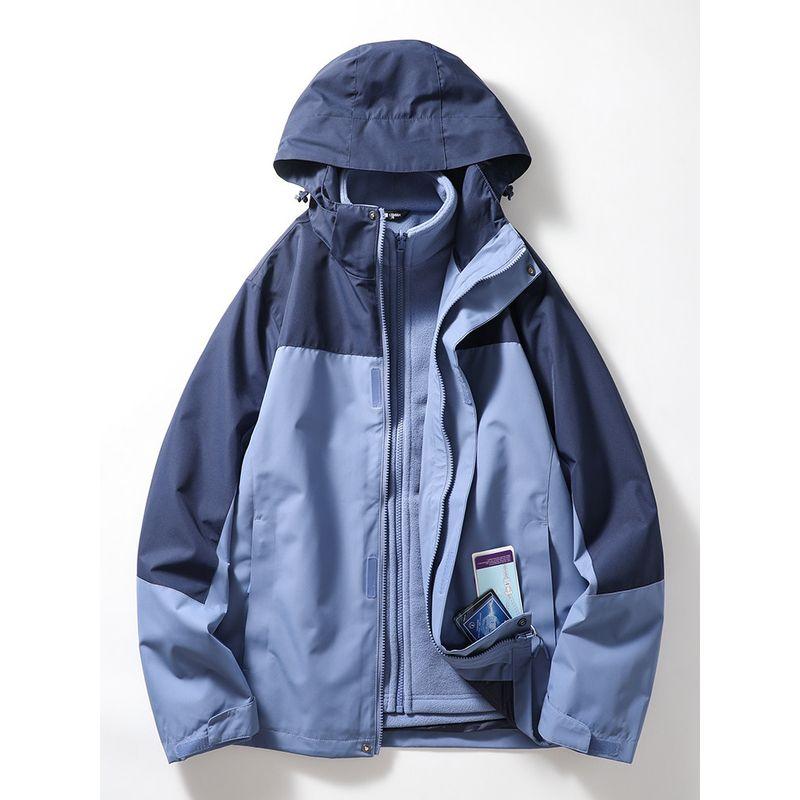 Color Matching Jacket Three-in-One Men's Detachable Outdoor Windproof Waterproof Cargo Outerwear Foreign Trade Men's Clothing Fleece-lined Jacket
