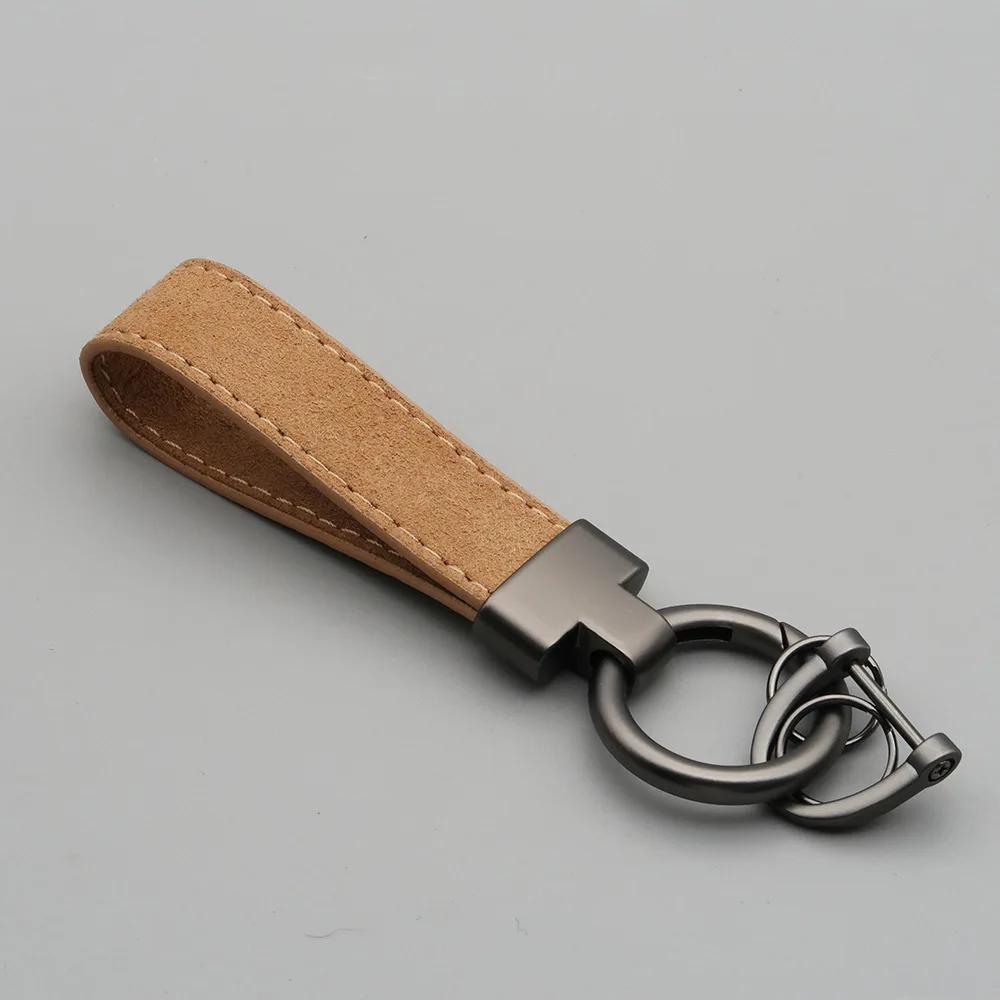 Laser Custom Logo Keyring Box Set Gift Personalized Name Number T Buckle Suede Leather Keychain Bag Car Key Chain Men’s Women‘s