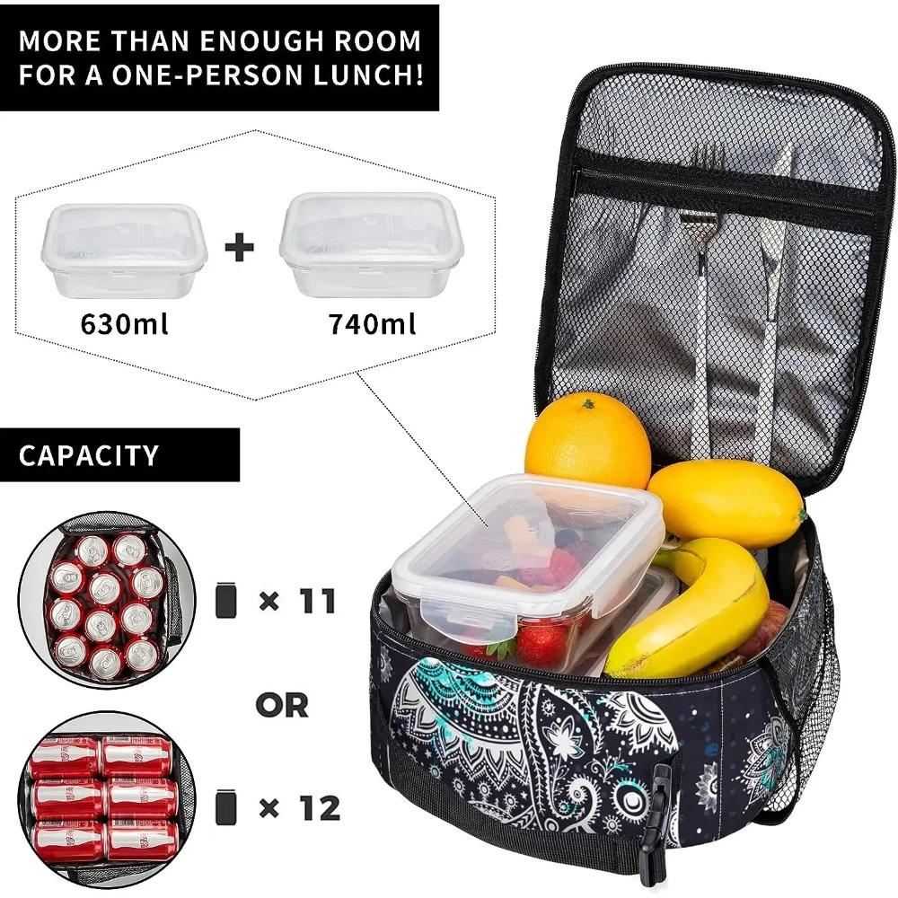 Elephant Lotus Flowers Insulated Lunch Bag Lunch Box Tote Cooler Reusable Thermal Lunch Pail Outdoors Meal Bag for Women Men