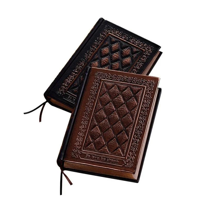 Retro Blank Inside Page Notepad Hardcover Leather Book A5 Relief Plan Notebook Notebook Brush Gold Silver Diary Student Supplies