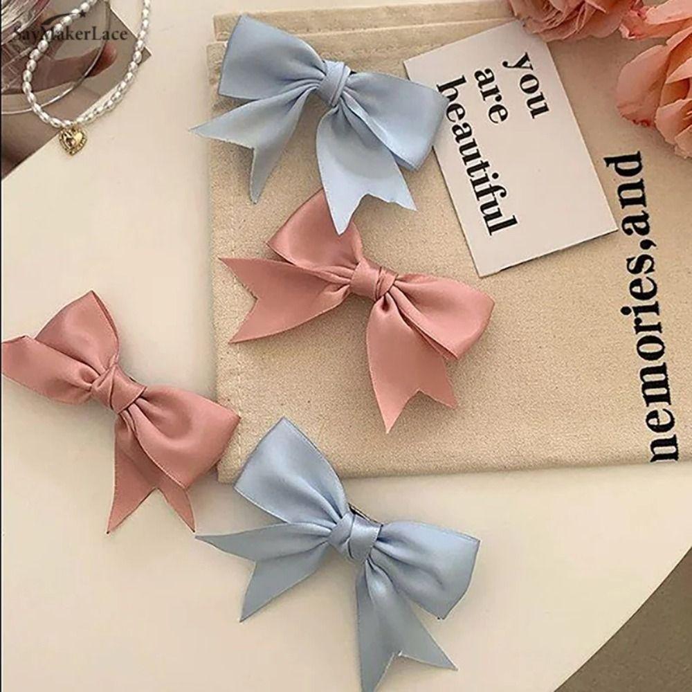 colorful Hair Clips Satin Ribbon Ribbon Bow Hair Clips 2024 Bow Hair Clips  Kids