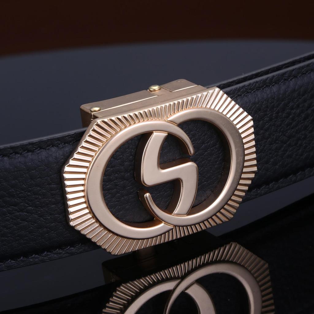 Men's Double-Sided Genuine Leather Belt with Automatic Buckle - Casual, Versatile Waistband