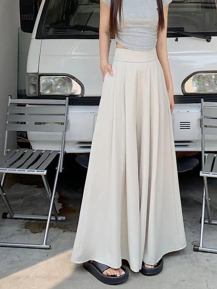 Large Swing Wide Leg Pants Skirt Women Spring and Summer Thin Section Pleated Suit Pants High Waist Draped Slim Casual Pants Skirt Tide