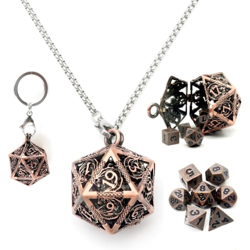 

Polyhedral Dice Set, Metal D&D Dice Set, Bronze Hollow D20 Dice Set with Necklace Dice Case, Antique Tiny Metal Dice Set for D&D Portable Roleplaying